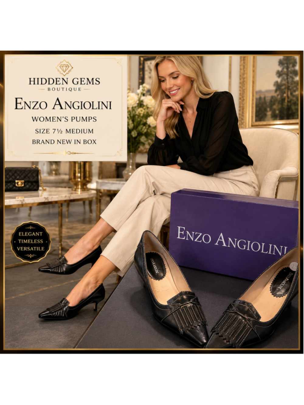 Enzo Angiolini Black Pointed Toe Fringe Pumps